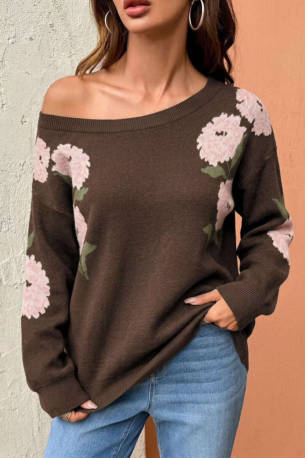 Floral Print Drop Shoulder Relaxed Sweater, image 3