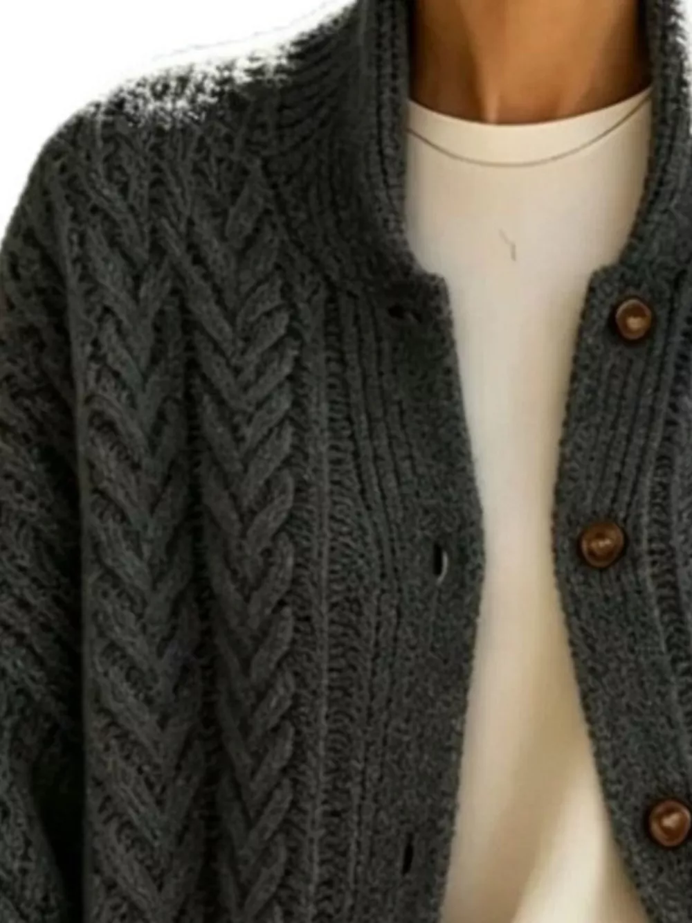 Full Size Cable-Knit Button-Down Cardigan Plus Size, image 10
