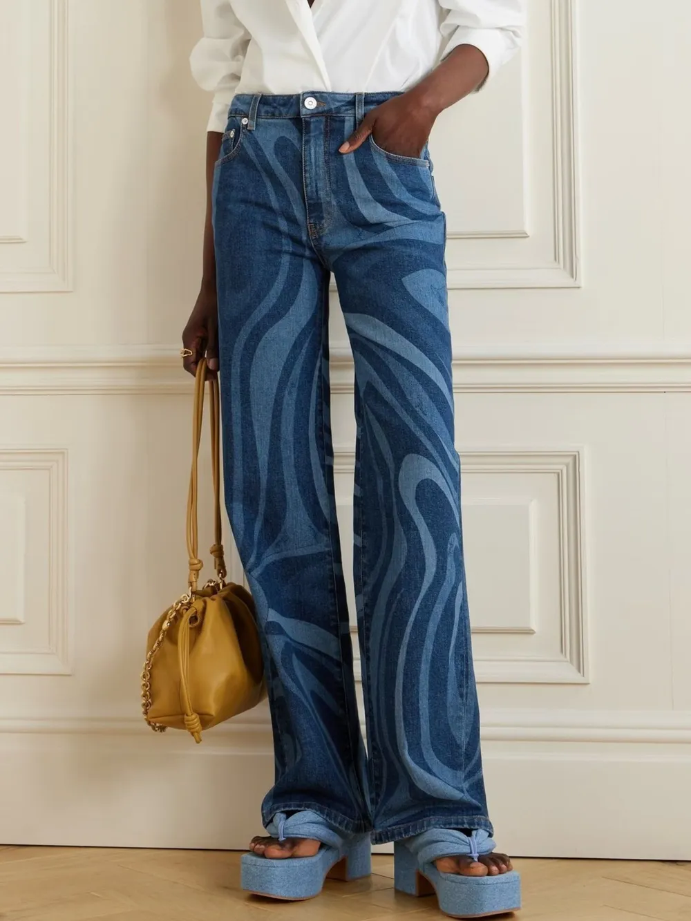 Water Ripples Print Wide Leg Jeans, image 2