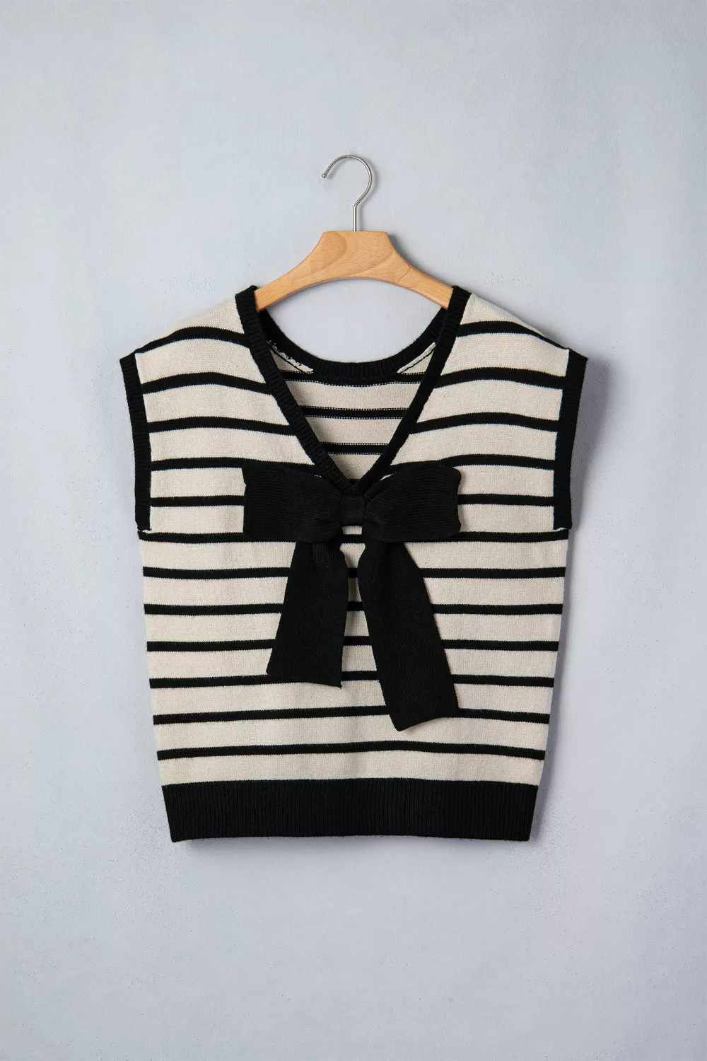 Stripe Bow Applique Short Sleeve Sweater, image 4