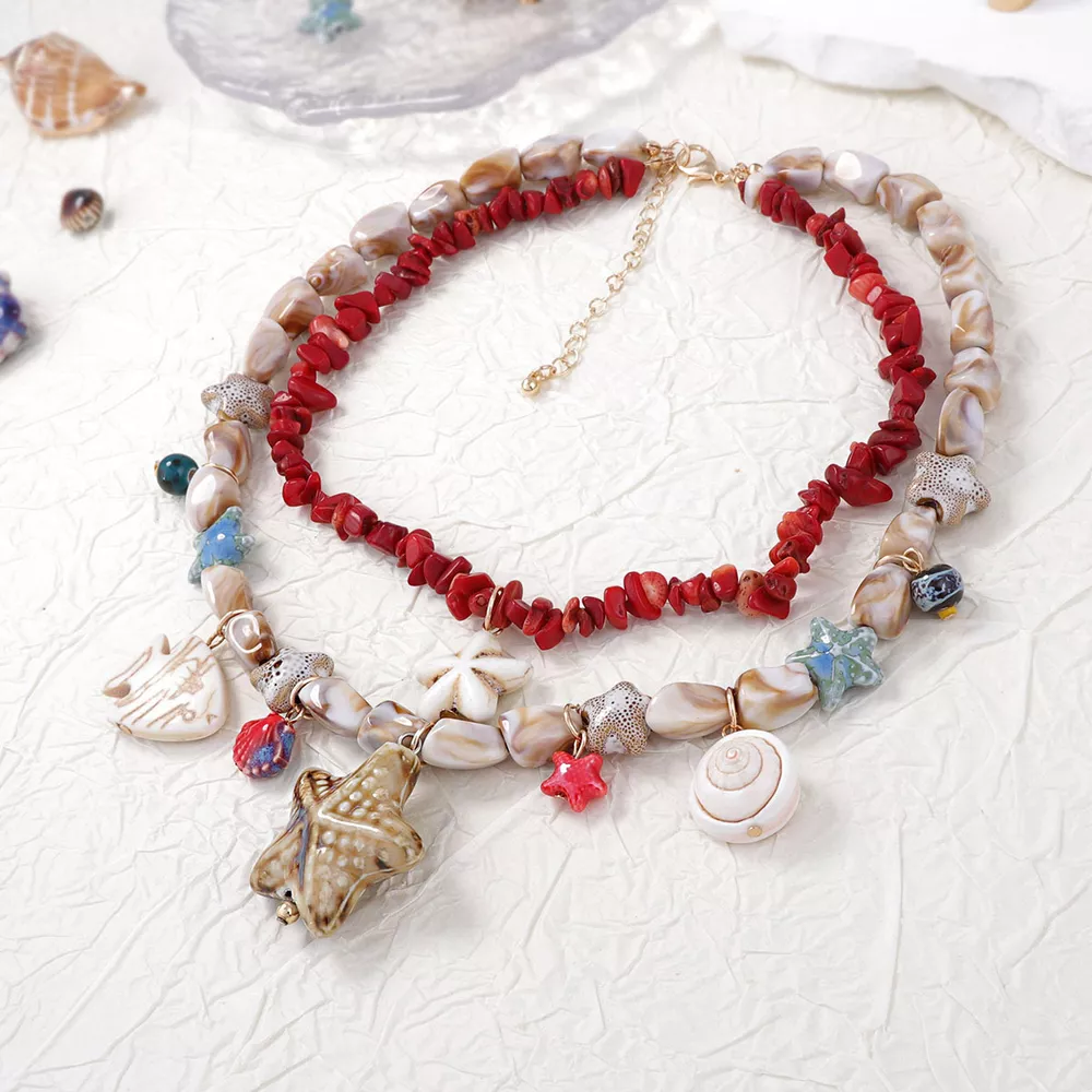 Boho Layered Multi-Strand Beach Shell Charm Necklace, image 2