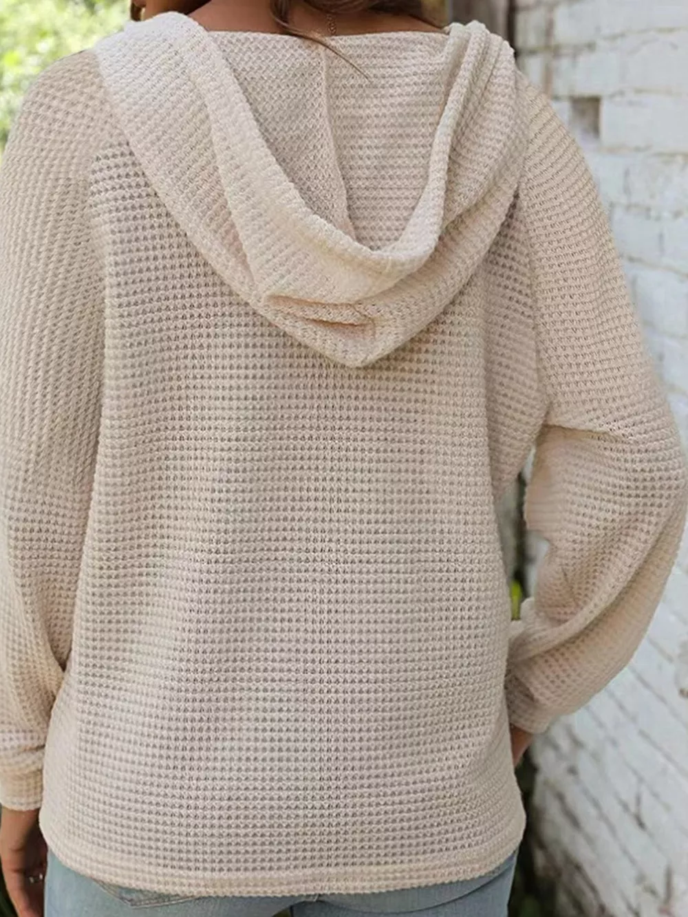 Waffle Knit Hooded Top with Drawstring, image 5