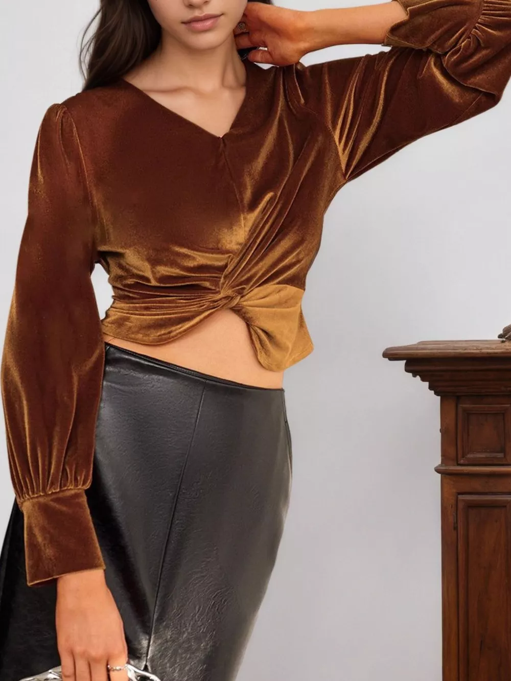 Twisted V-Neck Long Sleeve Blouse, image 3
