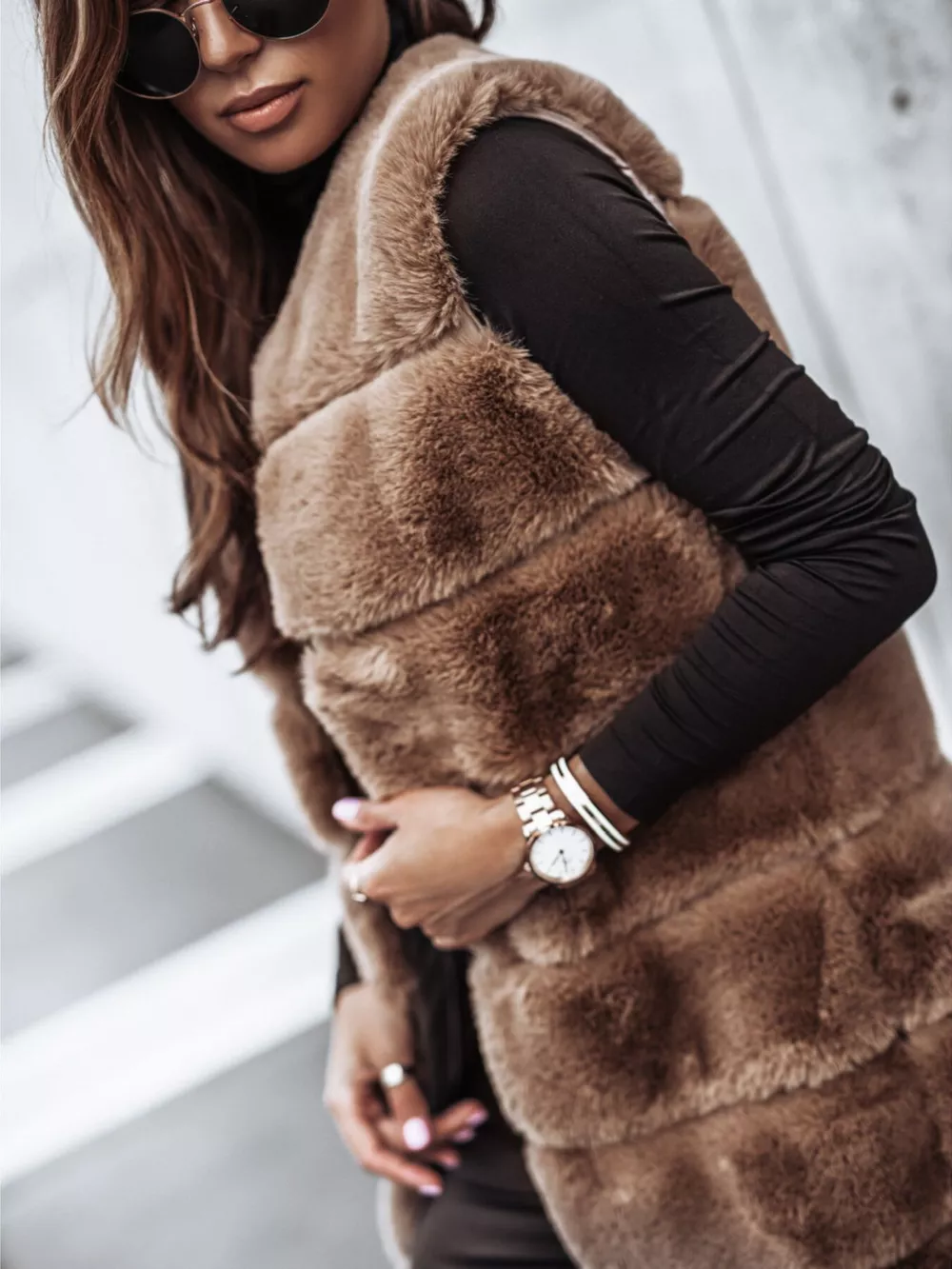 Faux Fur Longline Vest Coat, image 3