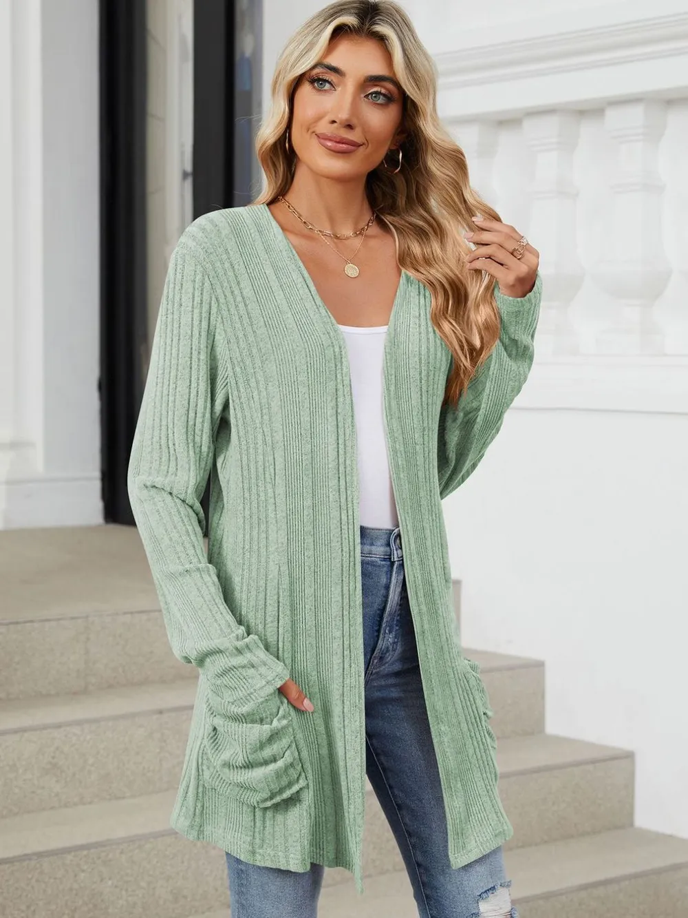Pocketed Open Front Long Sleeve Cardigan, image 30