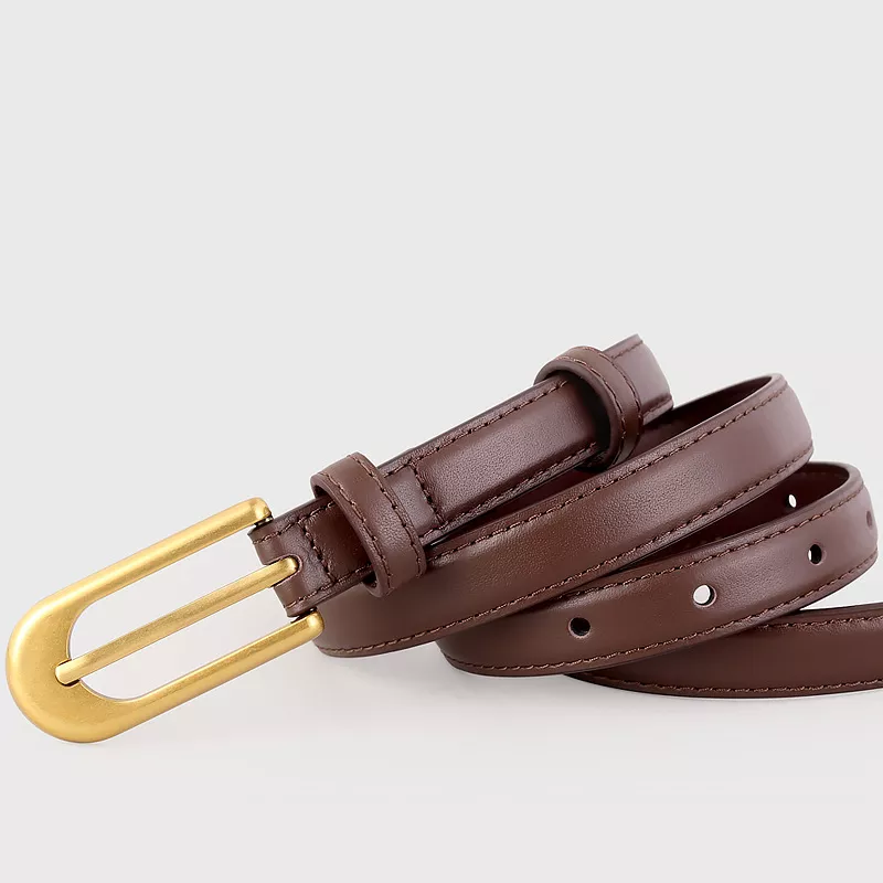 Gold Buckle Skinny Leather Belt, image 6