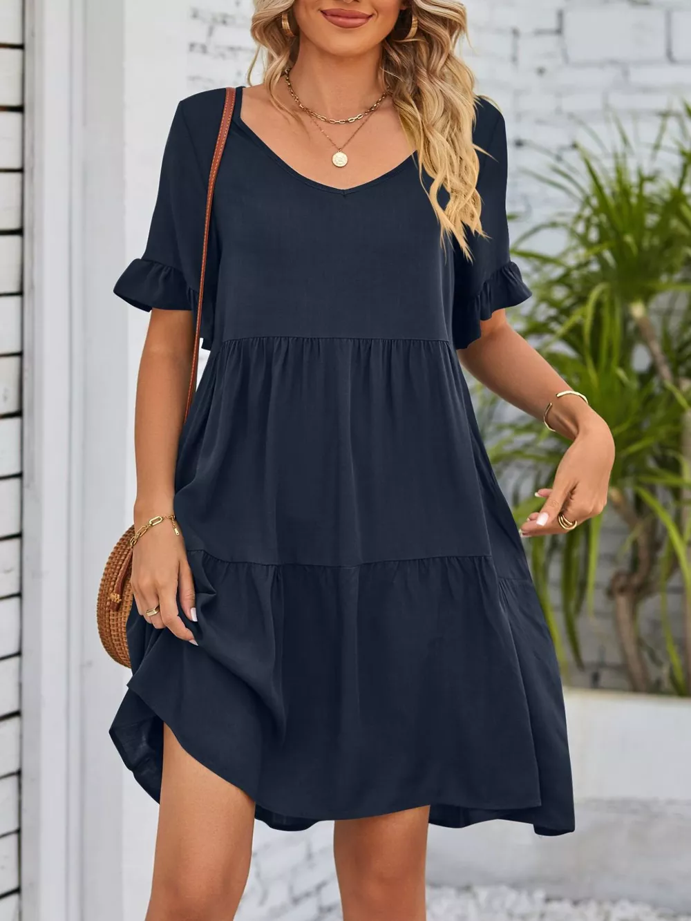 Ruffled Sleeve Tiered Mini Dress, image 25