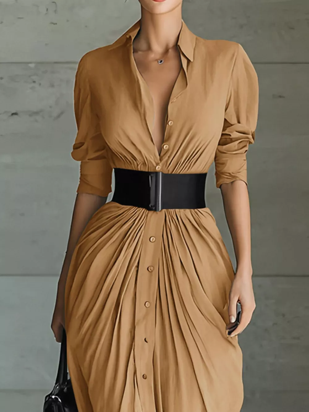 Full Size Button Front Ruched Shirt Maxi Dress Plus Size, image 3