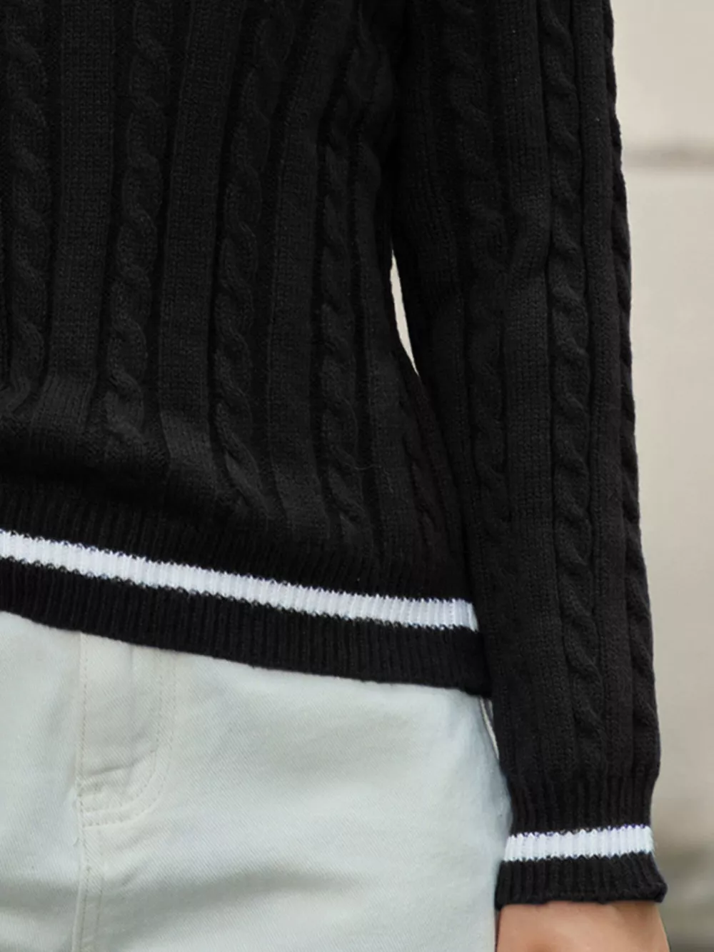 Classic Cable Knit V-Neck Sweater, image 9