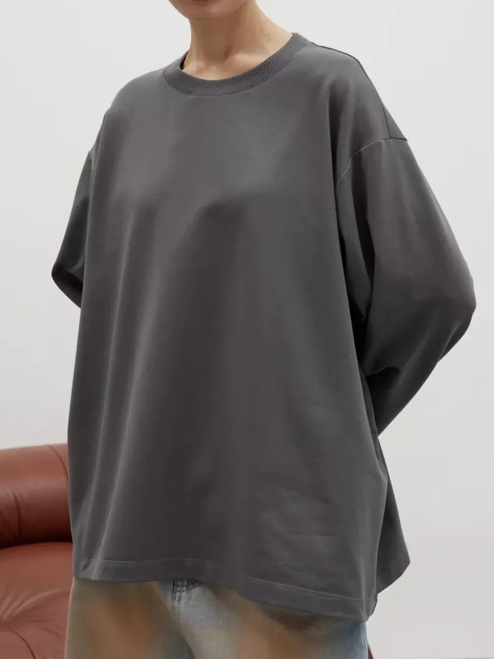 Round Neck Dropped Shoulder Long Sleeve T-Shirt, image 12