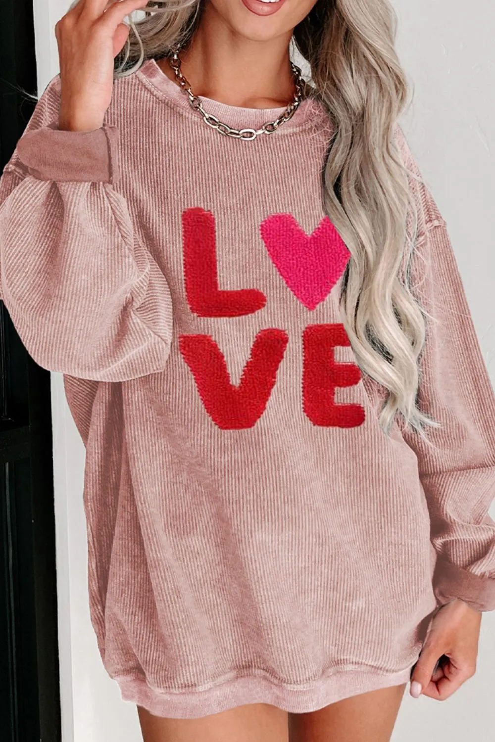 Valentine’s Day LOVE Round Neck Long Sleeve Sweatshirt, image 4