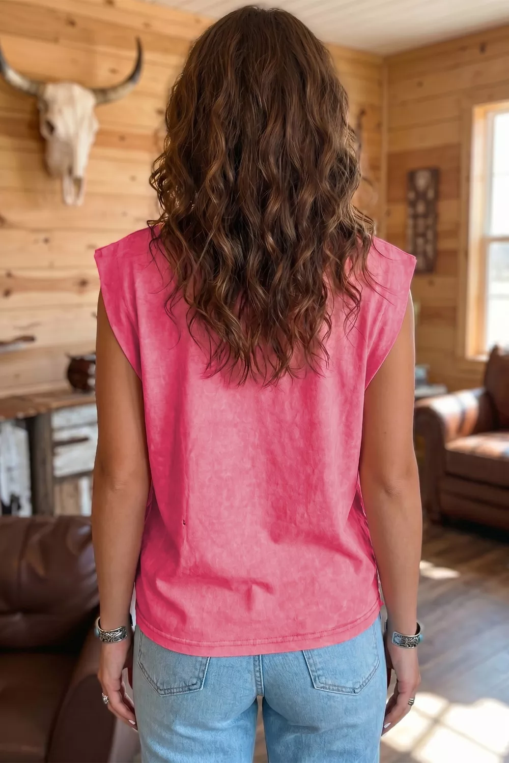 Washed Wild West Whiskey Print Sleeveless Muscle Top, image 2