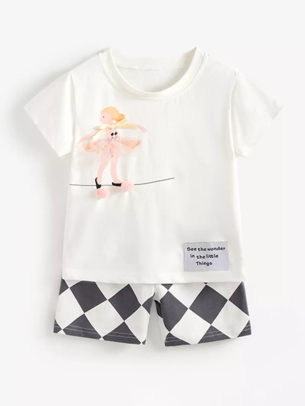 Children's Ballet Dancer Tee and Diamond Pattern Shorts Set, image 2