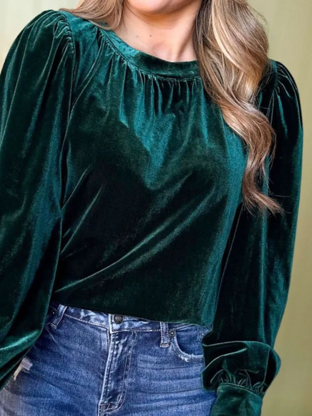 Ruched Round Neck Long Sleeve Blouse, image 4