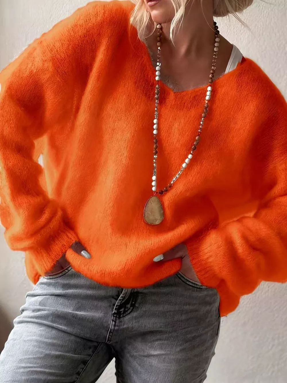 V-Neck Dropped Shoulder Sweater, image 16