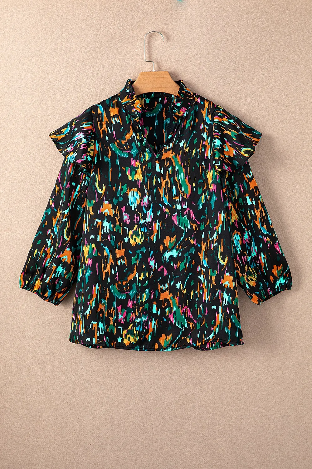 Abstract Print 3/4 Sleeve Ruffle Blouse, image 8