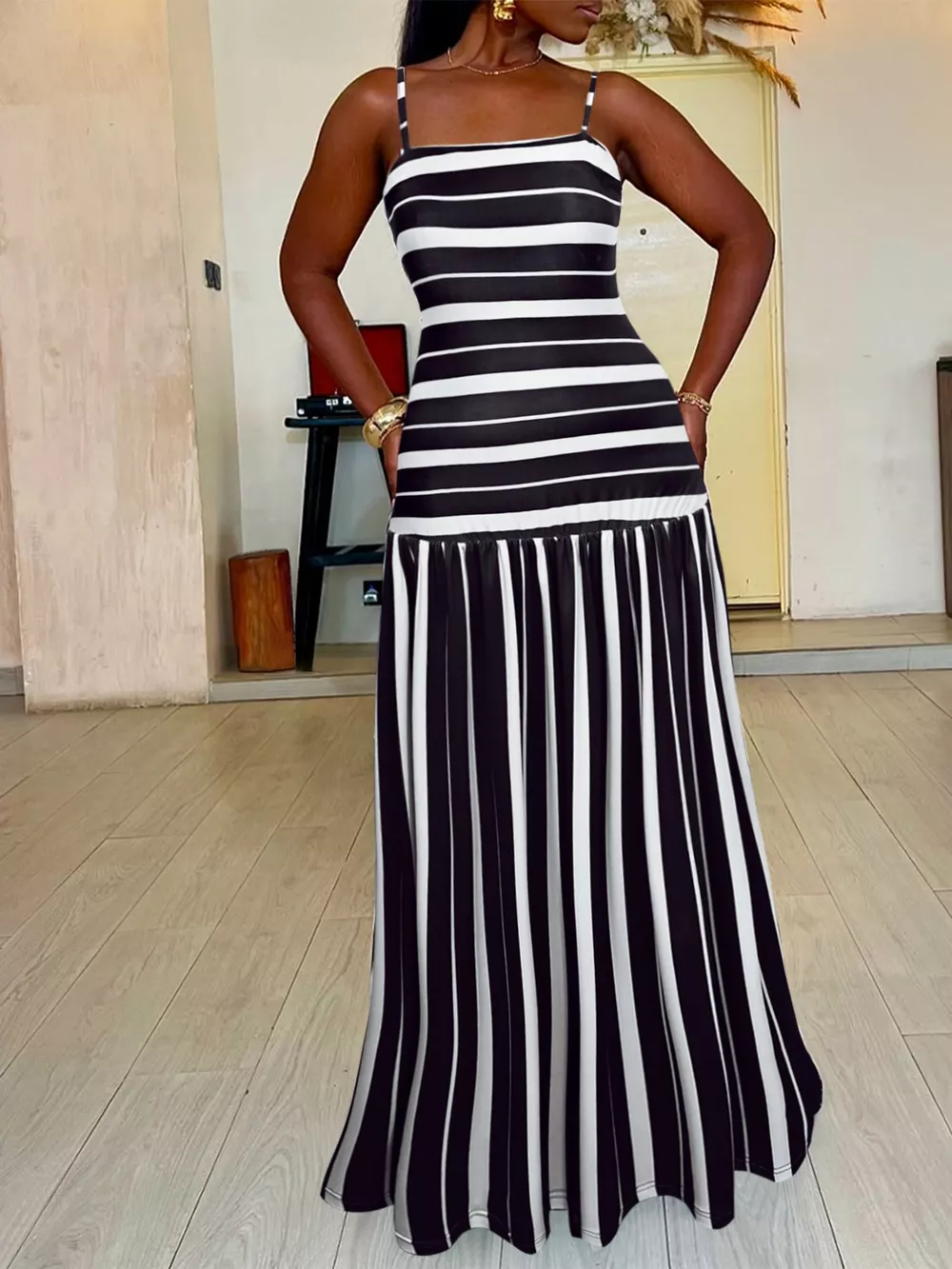 Plus Size Striped Spaghetti Strap Maxi Dress, image 2