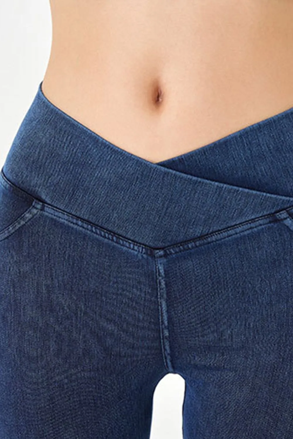 Asymmetrical Waist Denim Shorts with Pockets, image 5