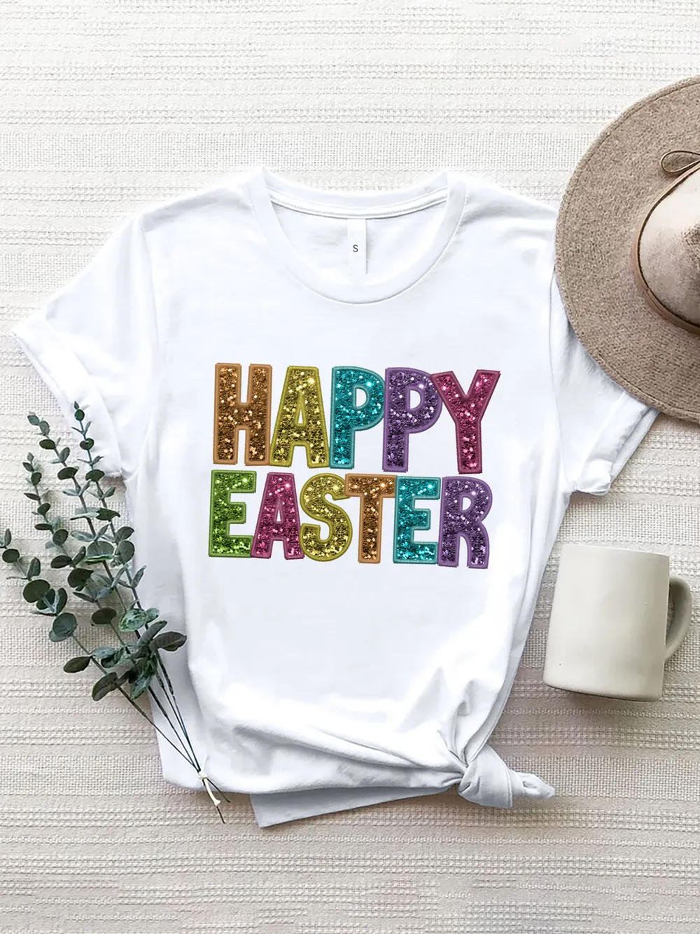 HAPPY EASTER Round Neck Short Sleeve T-Shirt, image 2