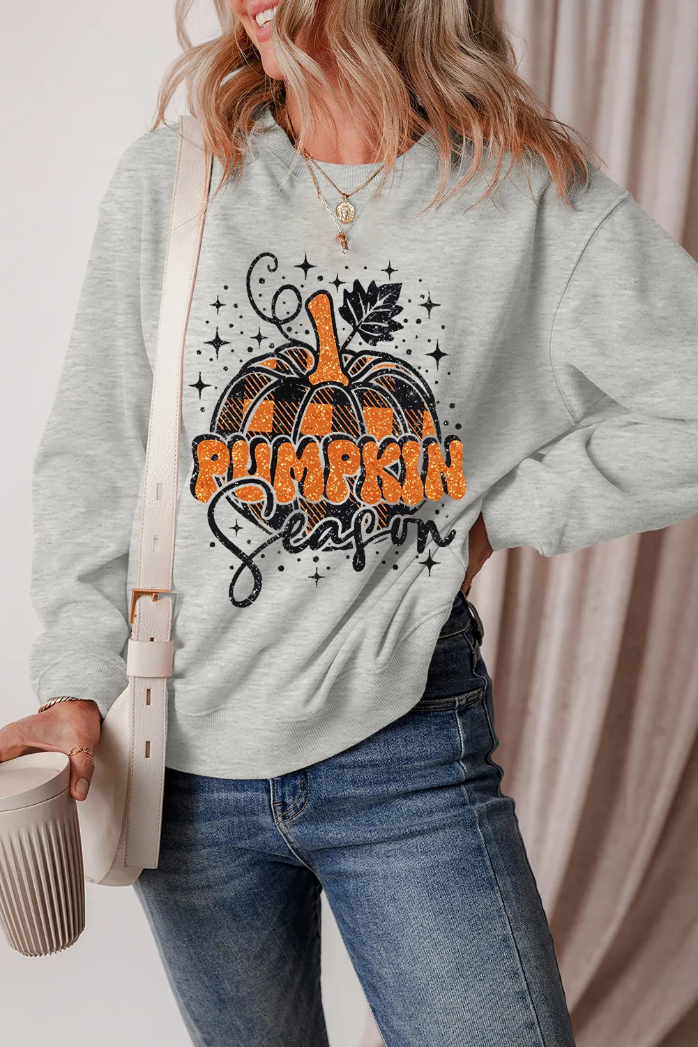 Graphic Round Neck Long Sleeve Sweatshirt, image 2