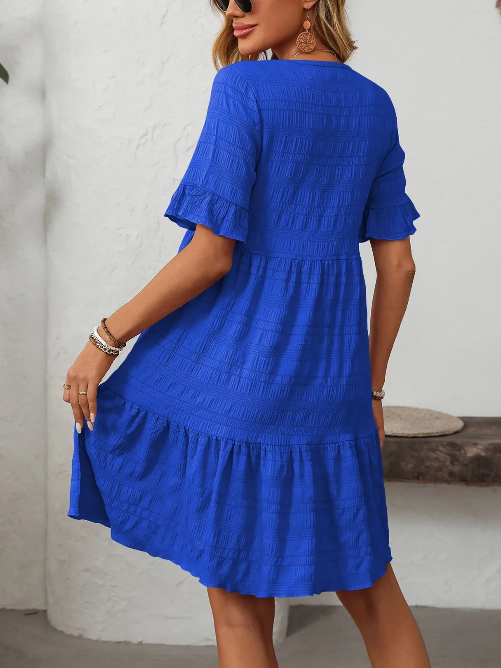 Ruffled Ruched Round Neck Half Sleeve Dress, image 8