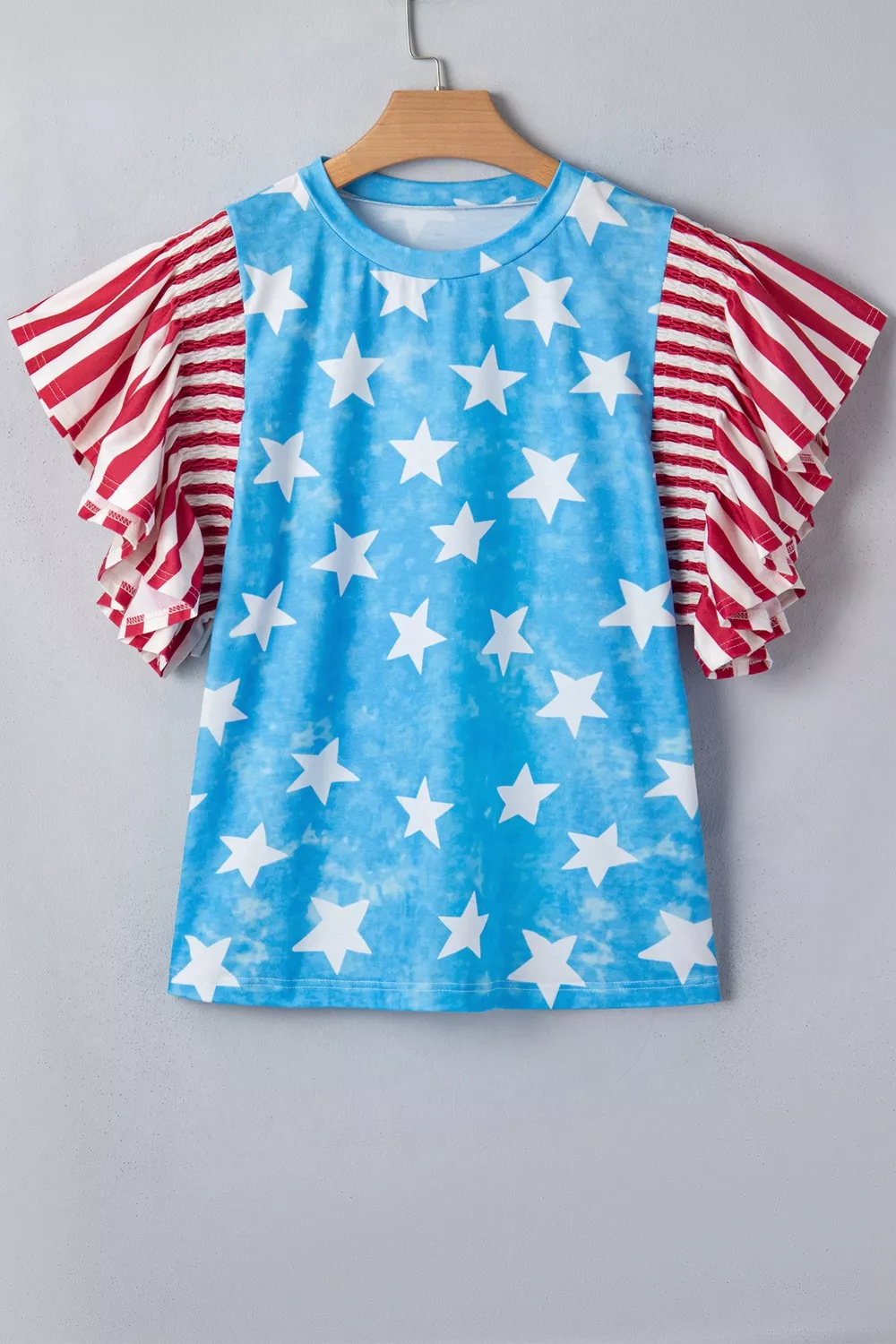 Vintage Star Print Striped Ruffle Sleeve Independence Day Top, image 5