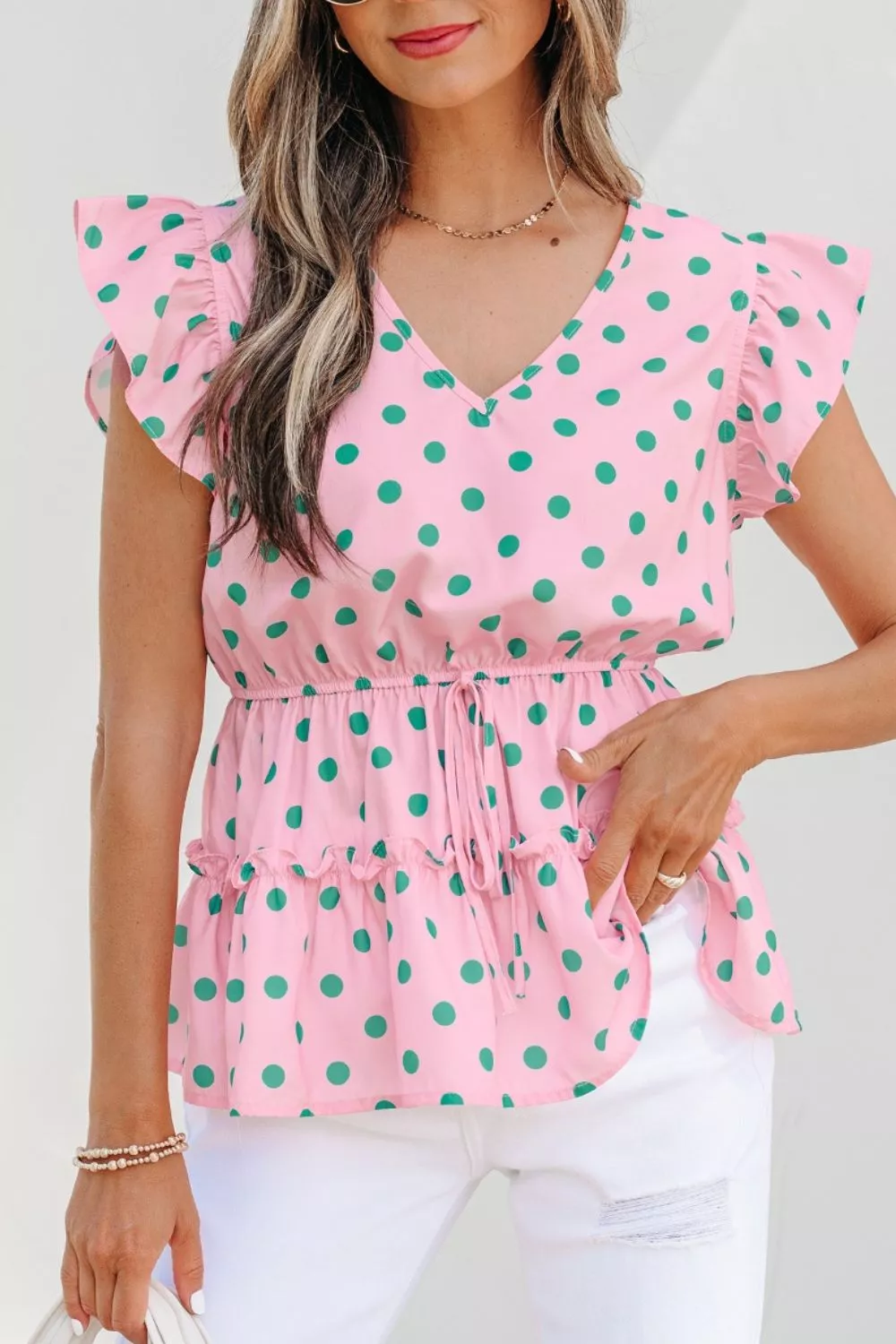 Polka Dot Ruffle Hem Blouse, image 4