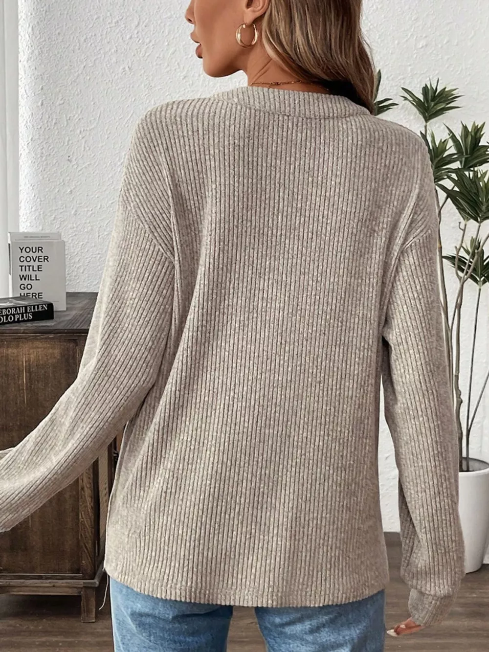 Button Detail Long Sleeve Top, image 3