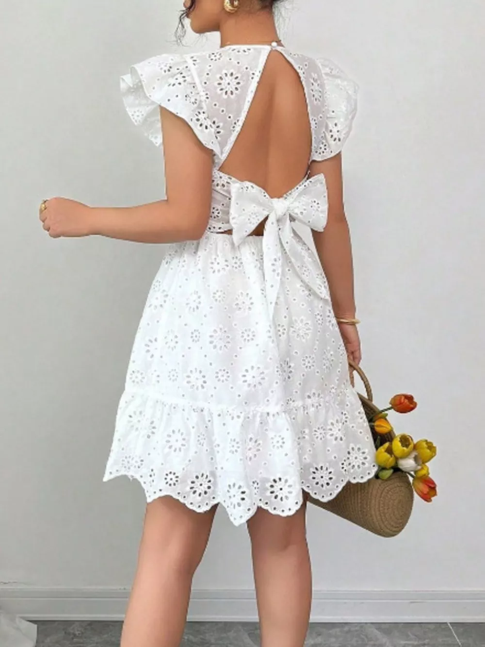 Eyelet Ruffle Sleeve Mini Dress, image 5