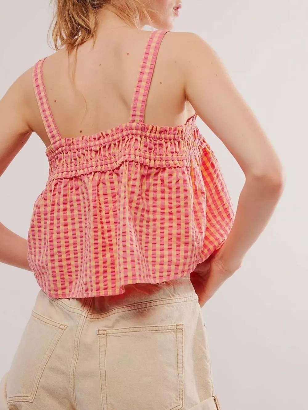 Smocked Gingham Tie-Front Cami, image 6