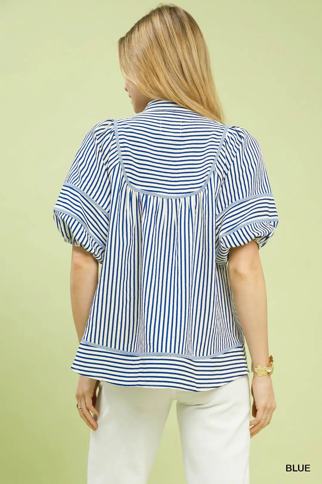 Striped Puff Sleeve Babydoll Top, image 3