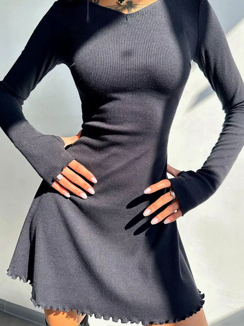 Round Neck Long Sleeve Mini Dress, image 4