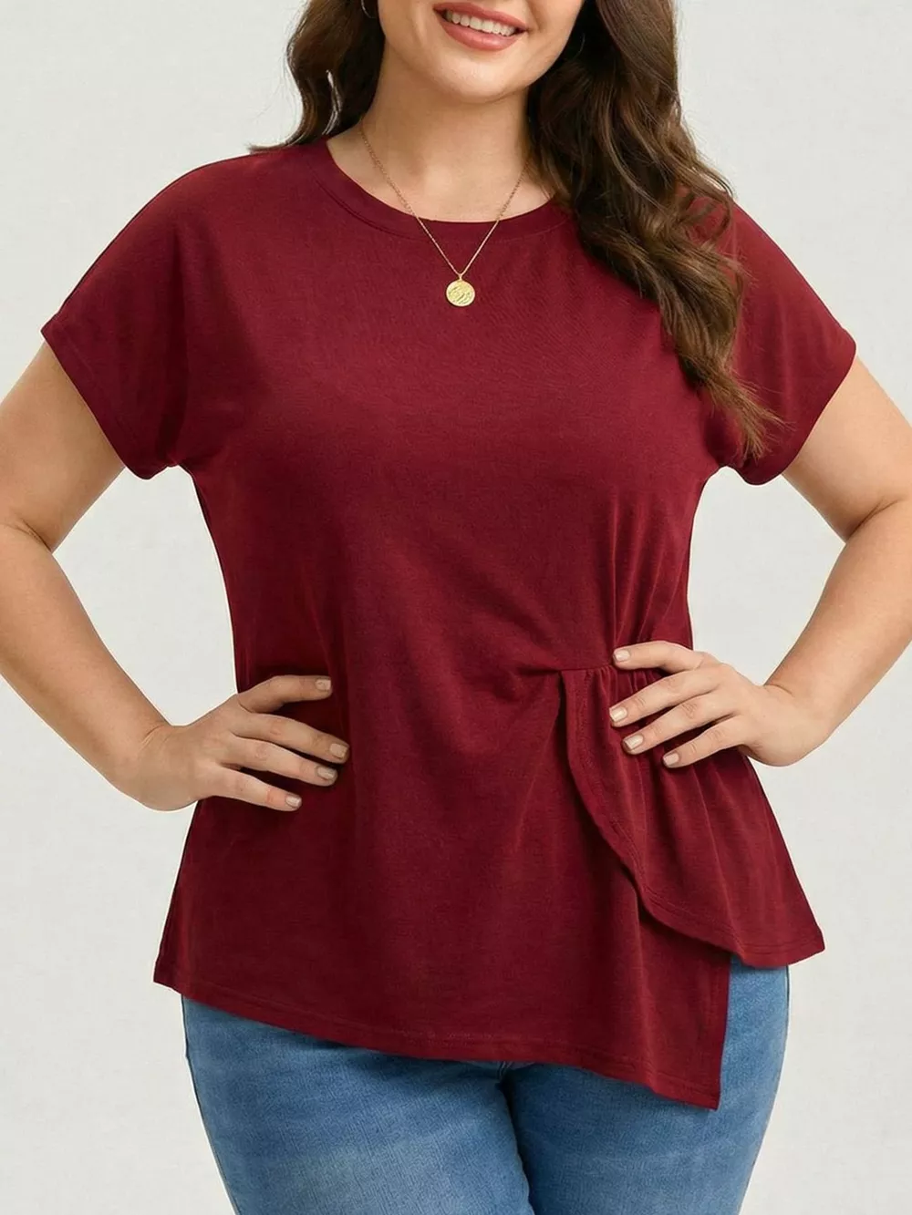 Plus Size Solid Color Ruffle Hem T-Shirt, image 2