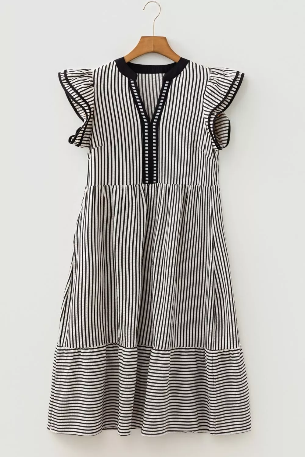 Striped Ruffle Sleeve Tiered Midi Dress, image 4