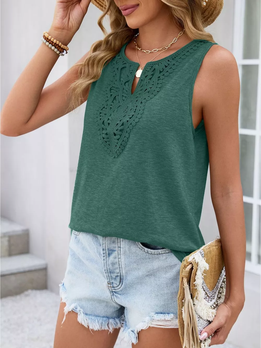 Lace Trim Sleeveless Tank Top, image 9