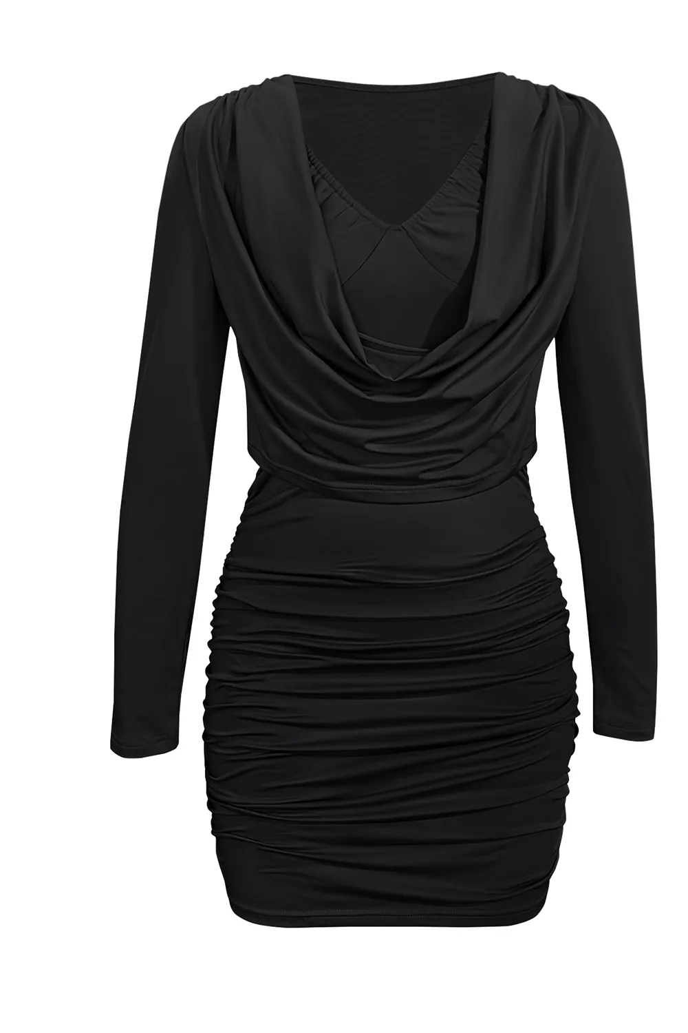 Ruched Cowl Neck Long Sleeve Mini Dress, image 2