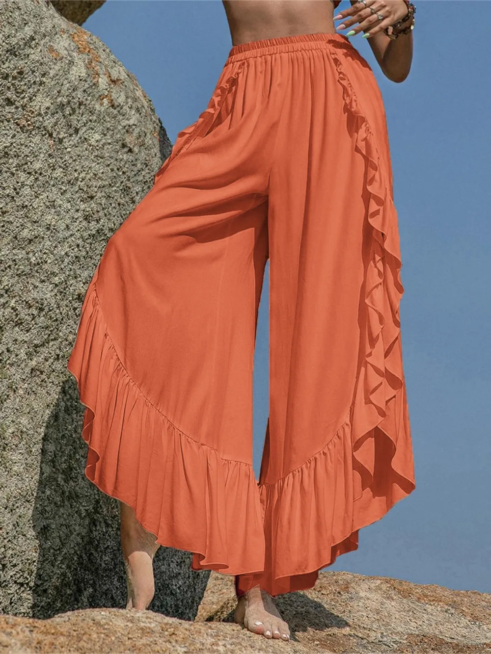 Ruffled Slit Wide Leg Pants, image 3