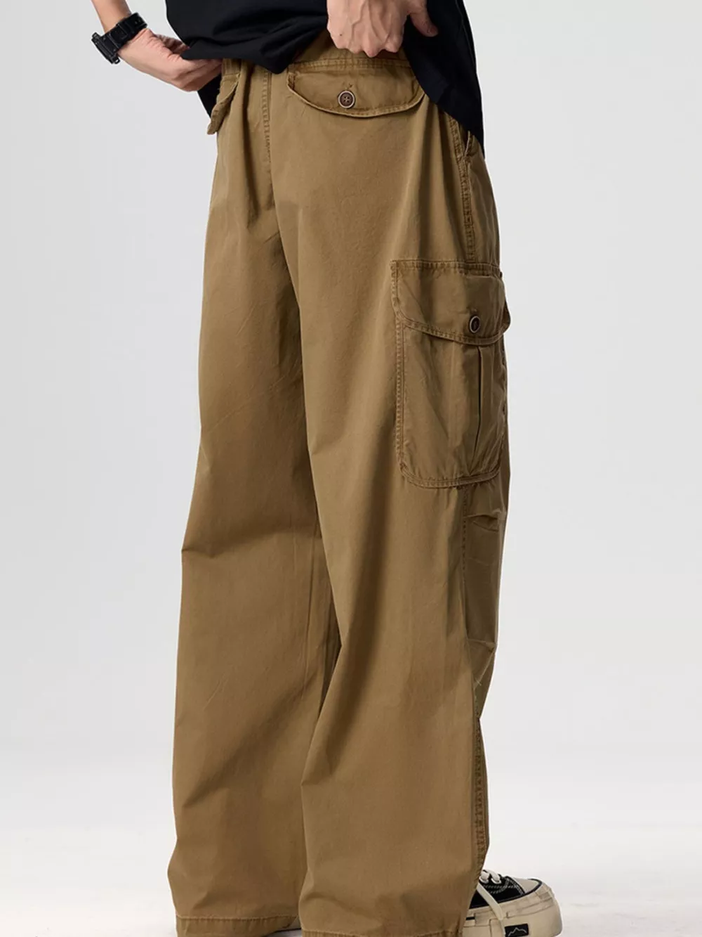 Men's Plus Size Drawstring Wide Leg Cargo Pants, image 4