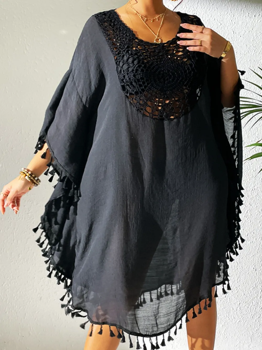 Tassel Cutout Scoop Neck Cover-Up Dress, image 15