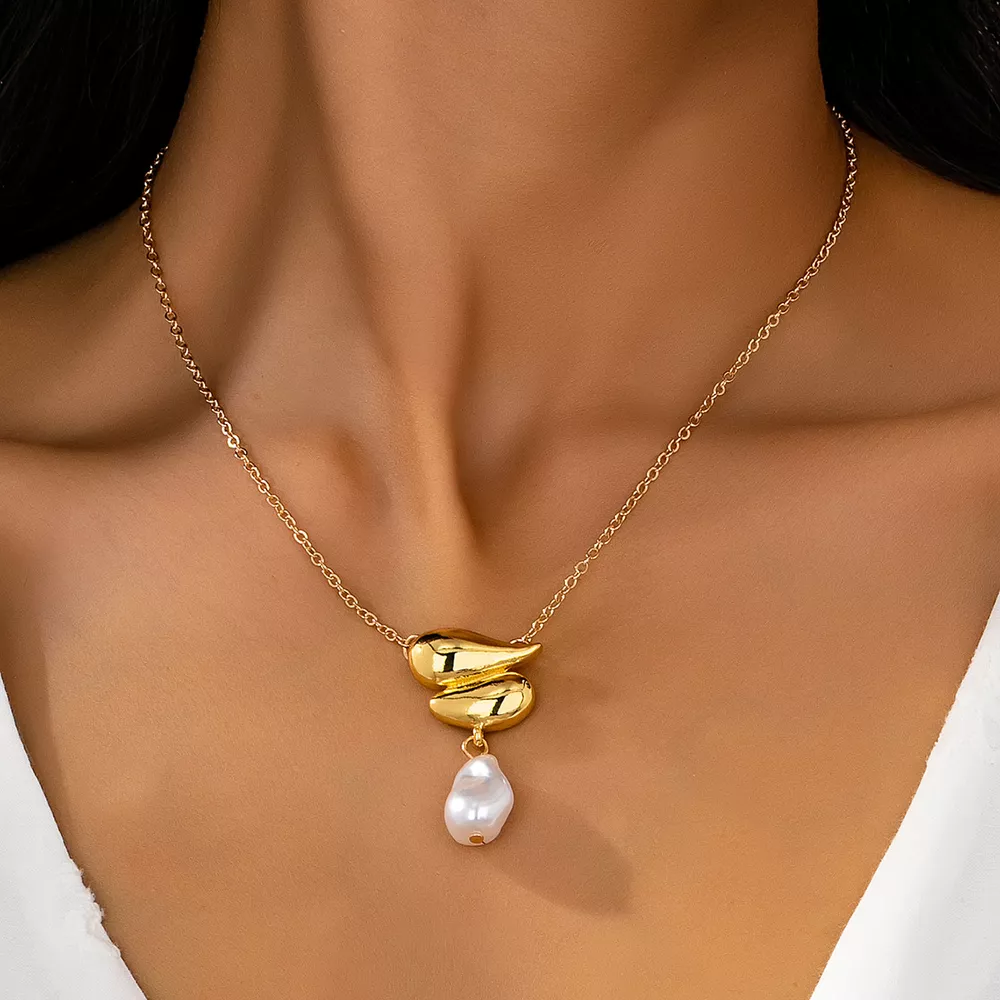 Synthetic Pearl 18K Gold-Plated Alloy Necklace, image 3