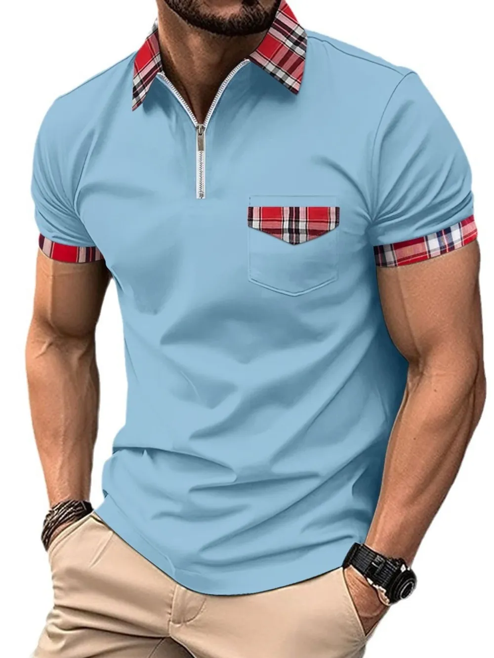 Men's Full Size Zip Collar Short Sleeve Polo Plus Size, image 9