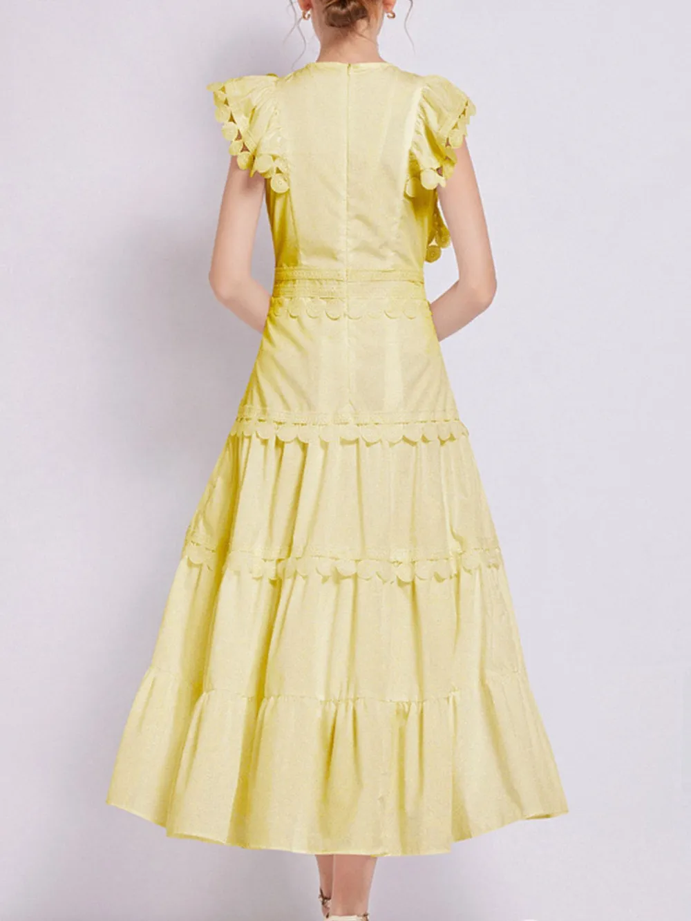 Sleeveless Ruffled Tiered Dress with Embroidered Trim, image 4