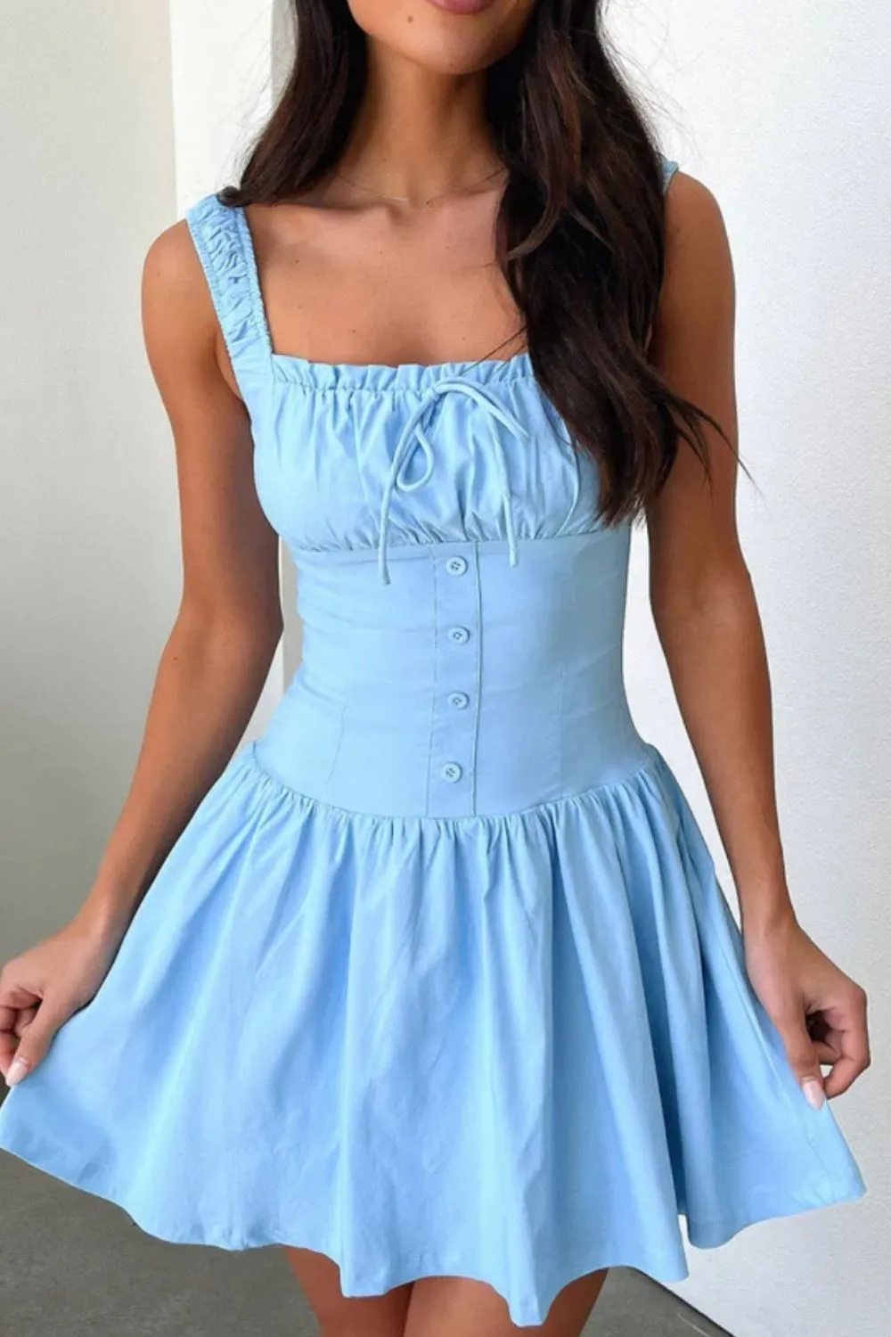 Decorative Button Square Neck Cami Dress, image 11