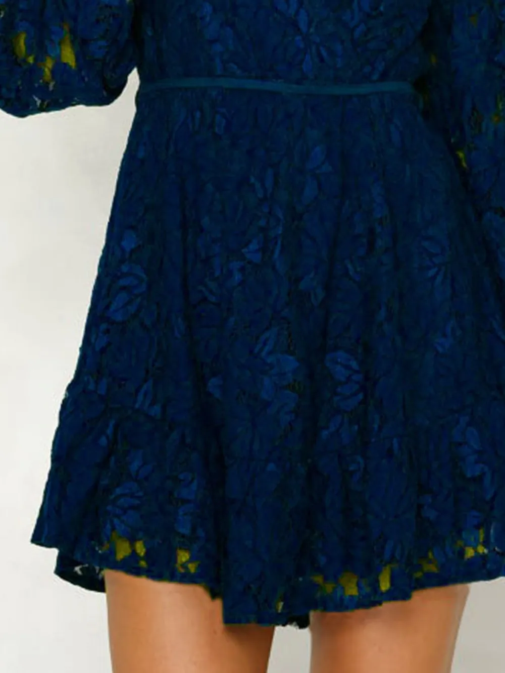 Lace V-Neck Long Sleeve Mini Dress, image 7