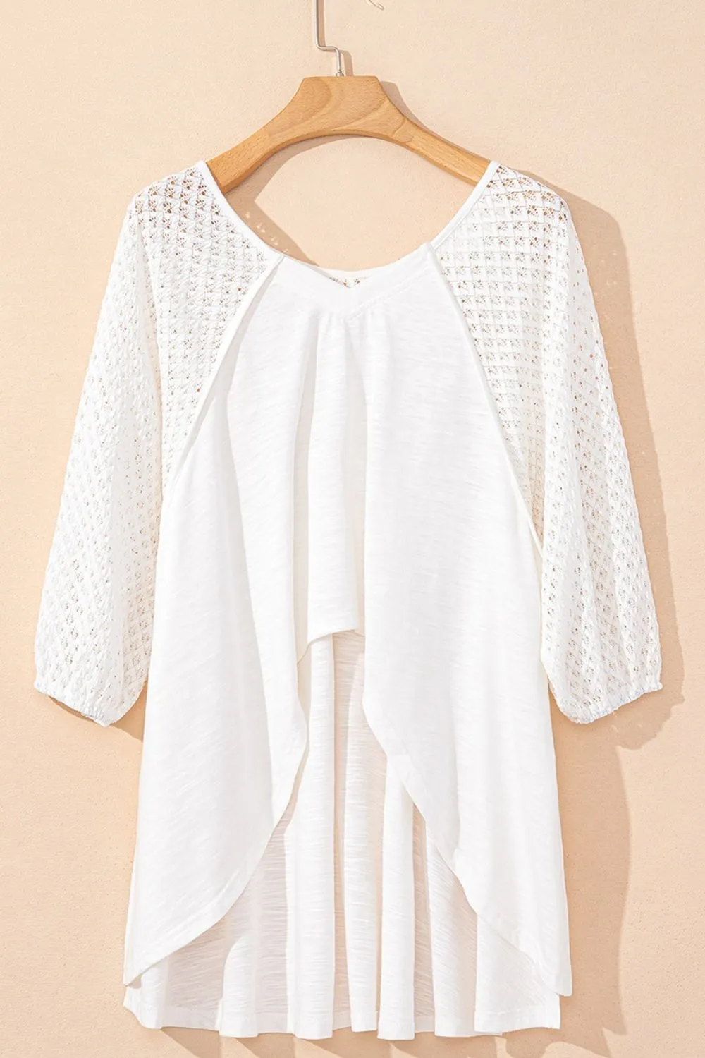 Openwork High Low Hem V Neck Oversized Top, image 5