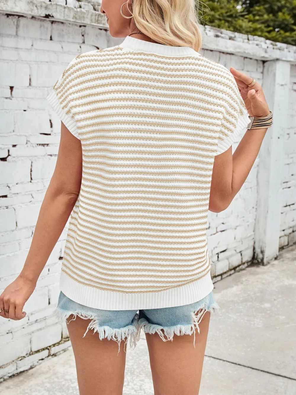 Striped Round Neck Cap Sleeve Sweater, image 30