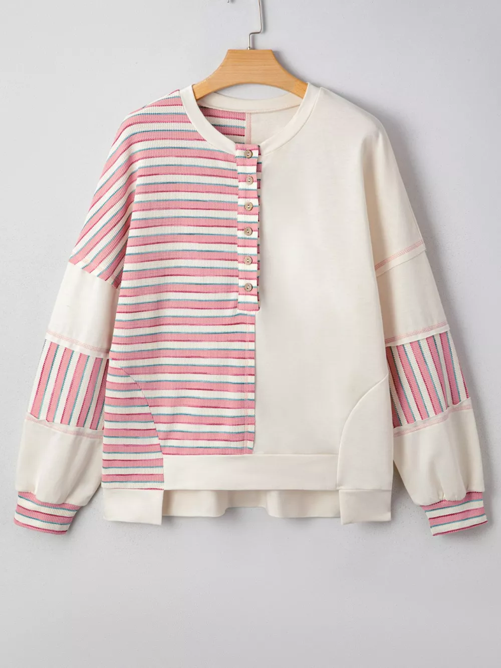 Stripe Stitched Detail Color Block Patchwork Oversized Top, image 5