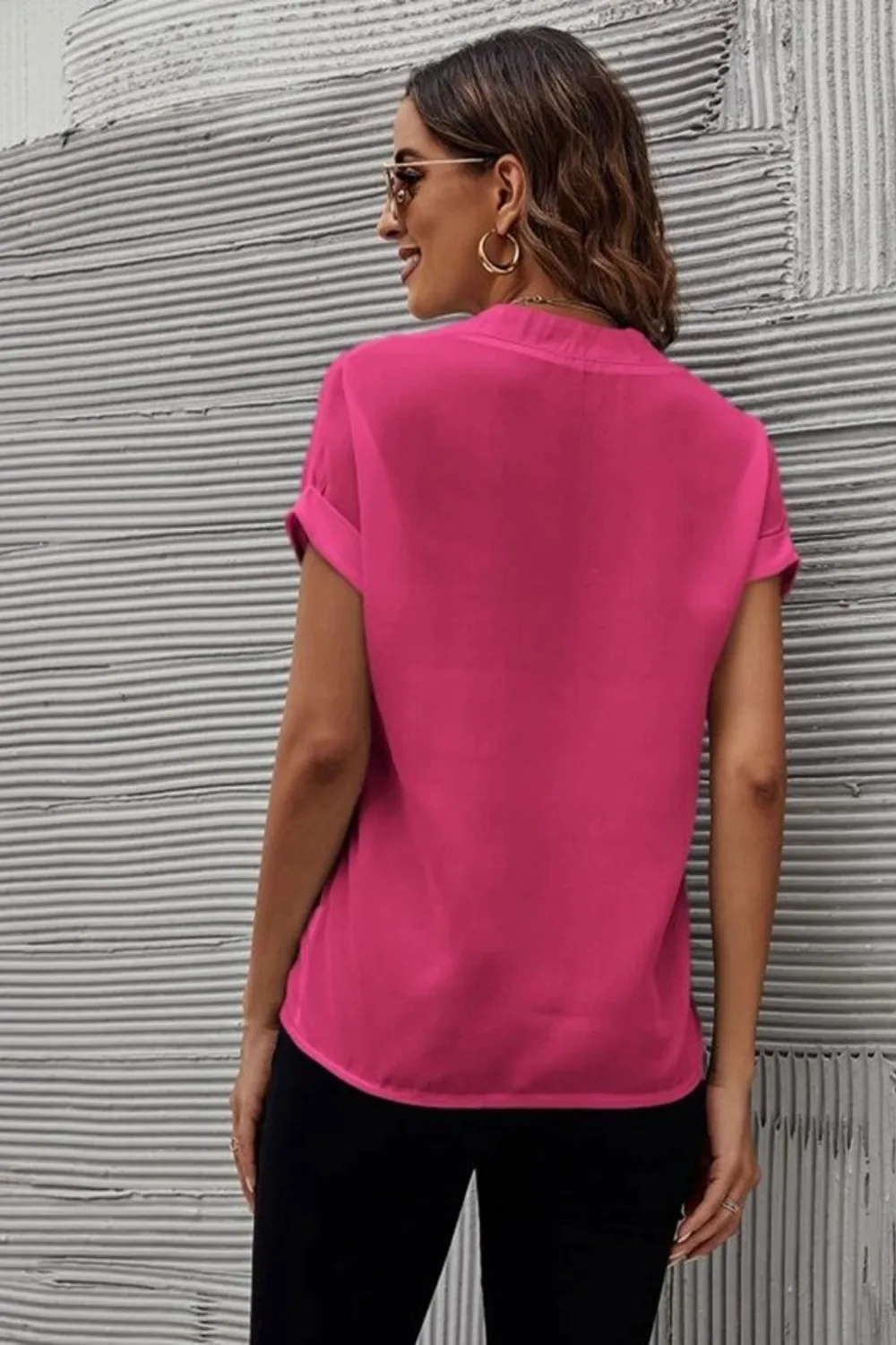 Full Size Notched Short Sleeve Blouse, image 10