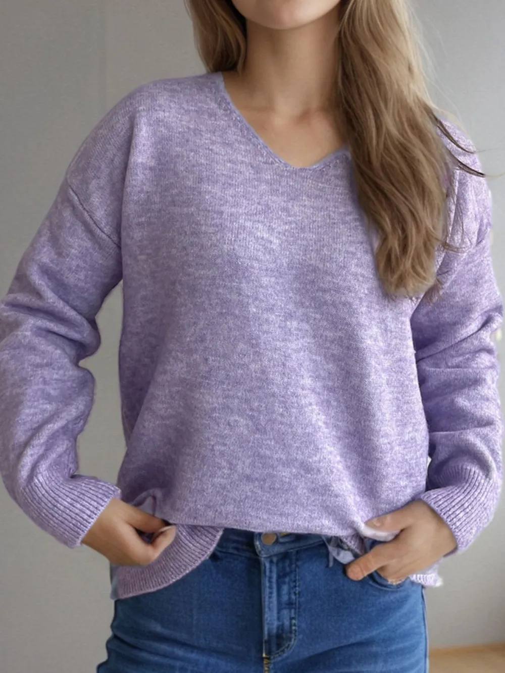 V-Neck Dropped Shoulder Long Sleeve Sweater, image 22
