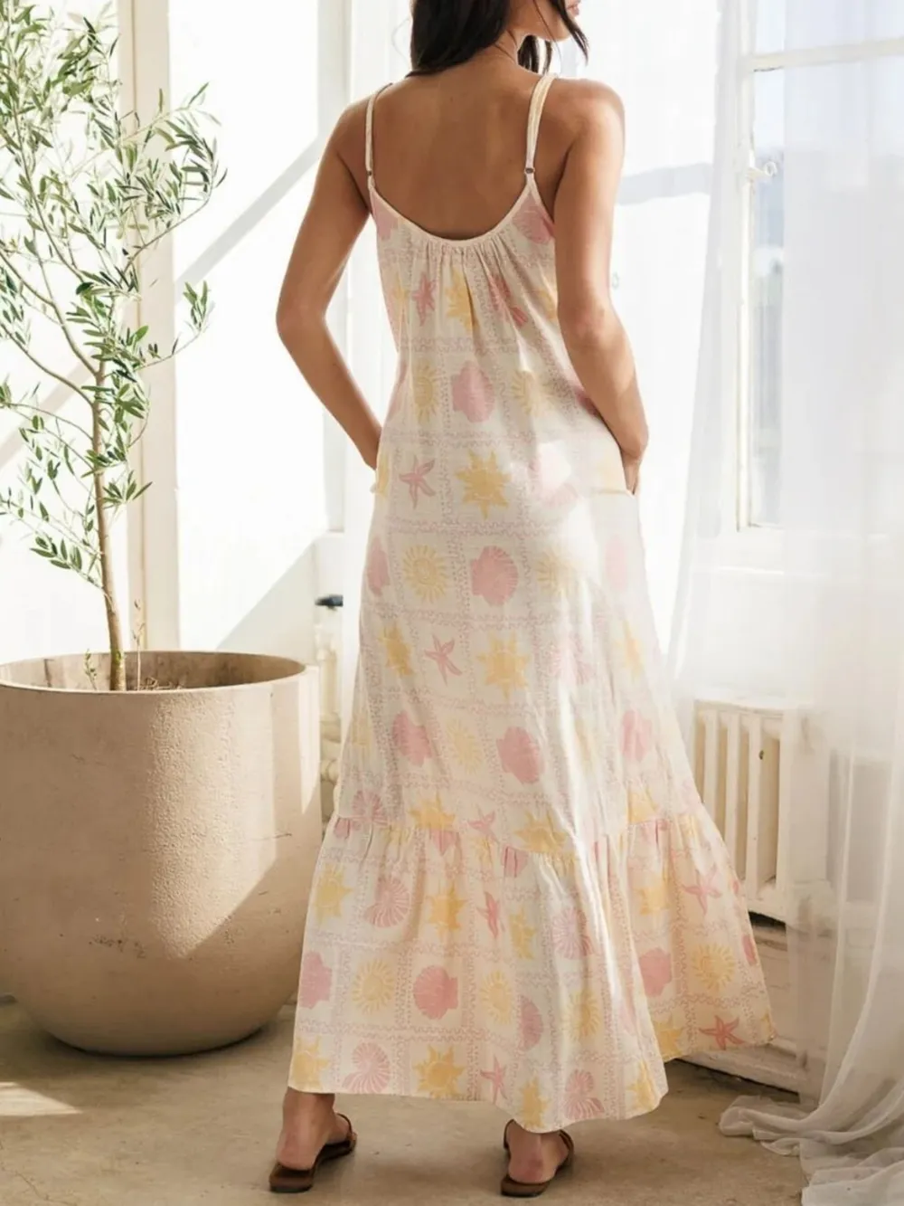 Printed Maxi Lounge Dress with Ruffled Hem, image 3
